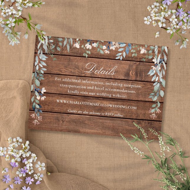Carte D'accompagnement Rustic Wood Fleurs sauvages Floral Détails du Mari (Rustic Wood Wildflowers Floral Wedding Details Enclosure Card)