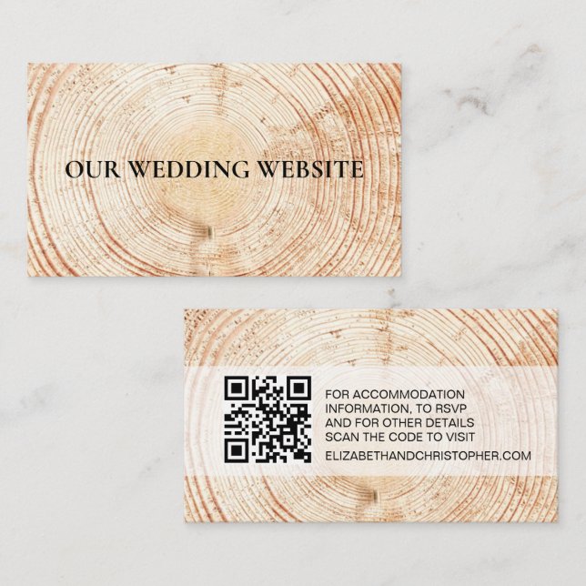 Carte D'accompagnement Rustic Wood Grain QR code site du mariage (Devant / Derrière)