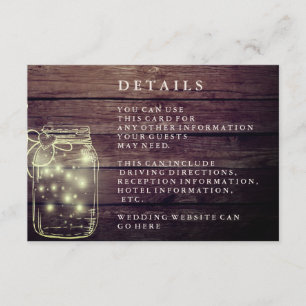 Carte D'accompagnement Rustic Wood Mason Jar Réception Country