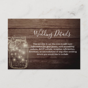 Carte D'accompagnement Rustic Wood Mason Jar Réception de la campagne