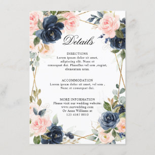 Carte D'accompagnement Rustic Wood Navy Blush Détails du Mariage géométri