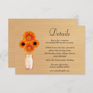 Carte D'accompagnement Rustic Wood Orange Floral Mason Jar Détails du Mar