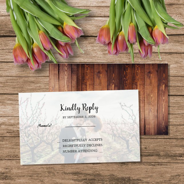 Carte D'accompagnement Rustic wood photo Wedding budget RSVP (Rustic wood photo Wedding budget RSVP Enclosure Card. For your rustic country wedding,)
