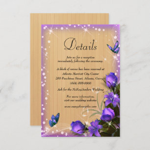 Carte D'accompagnement Rustic Wood Purple Floral Butterfly Mariage Détail