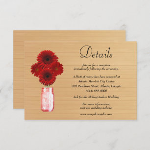 Carte D'accompagnement Rustic Wood Red Floral Mason Jar Détails du Mariag