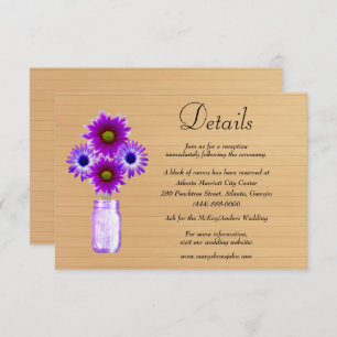 Carte D'accompagnement Rustic Wood violet Floral Mason Jar Mariage Détail