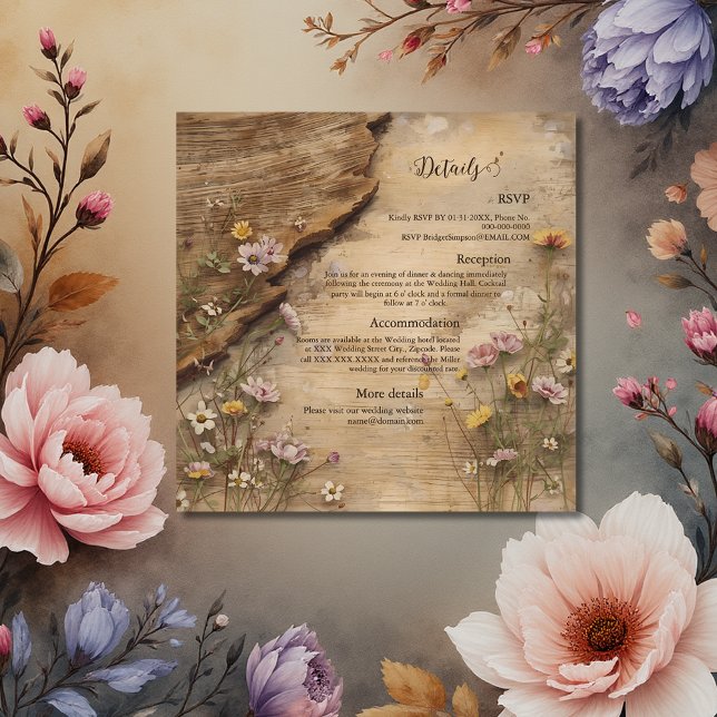 Carte D'accompagnement Rustic Wooden Bohemian Floral Wedding  Enclosure C (Créateur téléchargé)