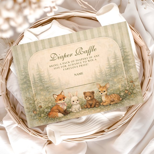 Carte D'accompagnement Rustic Woodland Baby Animals Diapper Raffle (Créateur téléchargé)