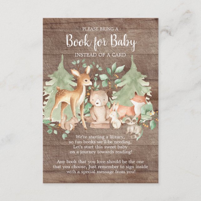 Carte D'accompagnement Rustic Woodland Forest Animaux Livre pour Baby Car (Devant)