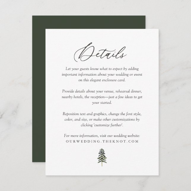 Carte D'accompagnement Rustic Woodland Pine Trees Détails du Mariage (Devant / Derrière)