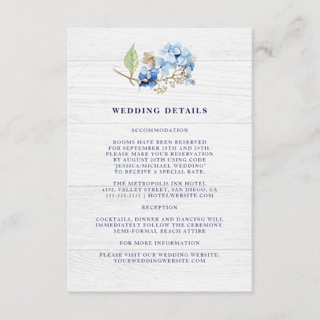 Carte D'accompagnement Rustique aquarelle Floral Hydrangea Détails du Mar (Devant)