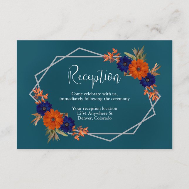 Carte D'accompagnement Rustique Automne Orange Marine Blue Mariage Récept (Devant)