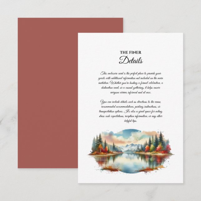 Carte D'accompagnement Rustique Autumn Lakeside Mariage forestier (Devant / Derrière)