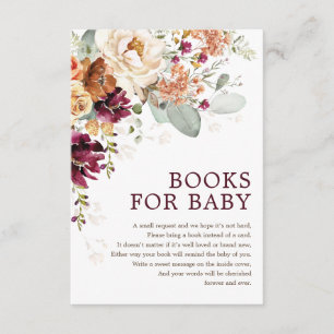 Carte D'accompagnement Rustique Boho Bourgogne Floral Livres pour le Baby