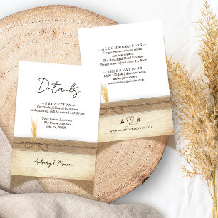 Carte D'accompagnement Rustique Boho Burlap Wood Pampass Détails du Maria