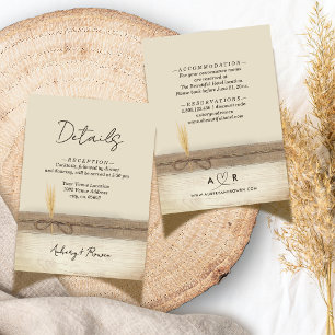 Carte D'accompagnement Rustique Boho Burlap Wood Pampass Détails du Maria