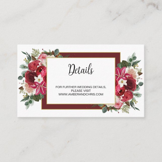 Carte D'accompagnement Rustique Bourgogne Floral Boho Winter Wedding Webs (Devant)
