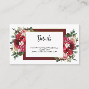 Carte D'accompagnement Rustique Bourgogne Floral Boho Winter Wedding Webs