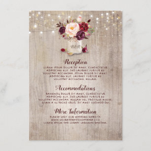 Carte D'accompagnement Rustique Bourgogne Floral Mariage Information Invi