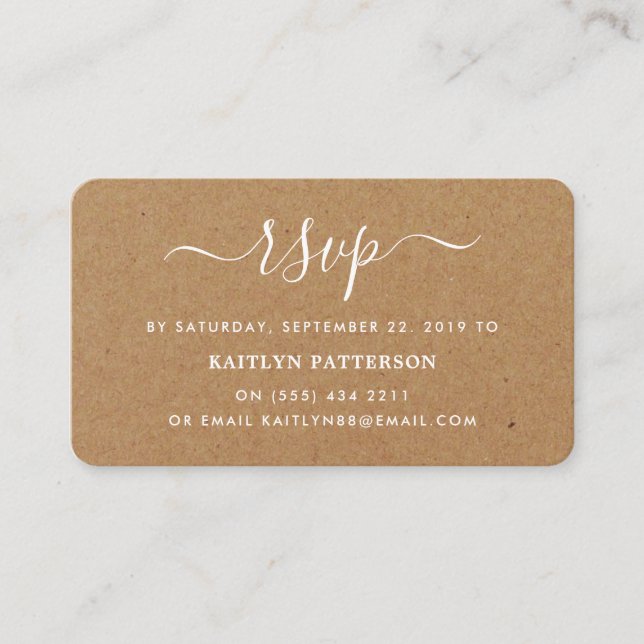 Carte D'accompagnement Rustique Country Kraft Script simple RSVP (Devant)