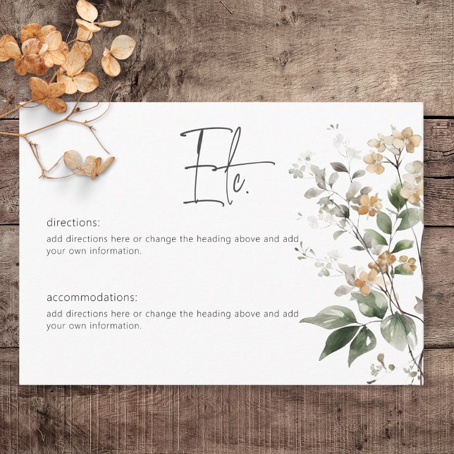 Carte D'accompagnement Rustique Delicate Tan Fall Fleurs sauvages Détails (Rustic Delicate Tan Fall Wildflowers Wedding Details Card)