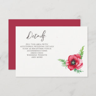 Carte D'accompagnement Rustique Elegant Aquarelle Script Red Poppy Mariag