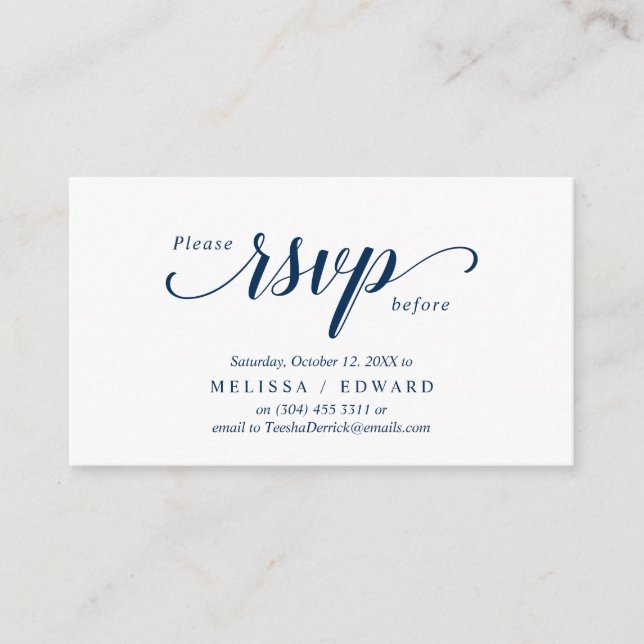 Carte D'accompagnement Rustique élégant, Bleu de marine, réponse RSVP, Ré (Devant)