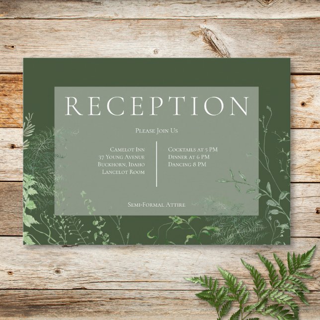Carte D'accompagnement Rustique Fern Green Folift Accueil Emerald Green (Rustic Fern Green Foliage Emerald Green Reception Enclosure Card)