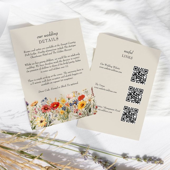 Carte D'accompagnement Rustique Fleur sauvage Floral Détails du Mariage Q (Wedding Details with QR Code(s) from Rustic Wildflower Wedding Collection by Darling & May
)