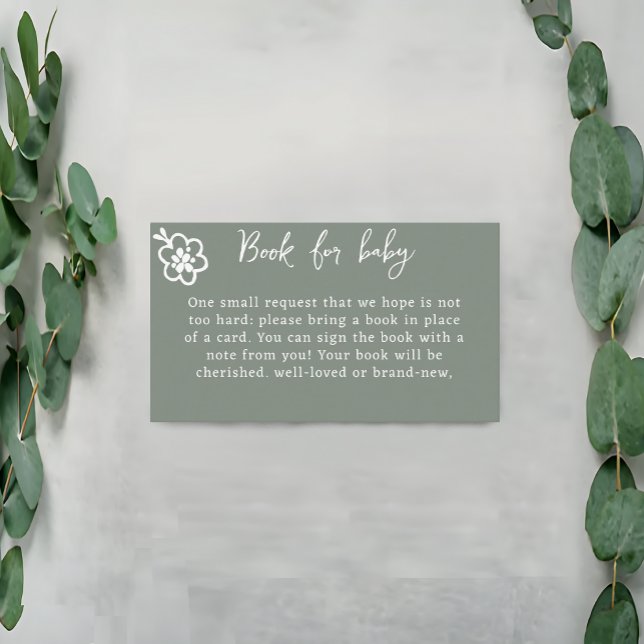 Carte D'accompagnement Rustique Floral Sage Green Baby shower Demande de  (Floral Sage Green Baby Shower Book Request Enclosure Card)