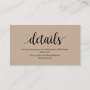 Carte D'accompagnement Rustique Kraft, Noir, Détails Mariage, RSVP en lig