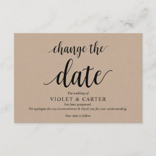 Carte D'accompagnement Rustique Kraft, Noir, Mariage postpone, modifiable