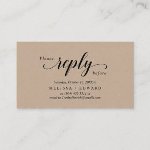 Carte D'accompagnement Rustique Kraft, Script noir, réponse RSVP