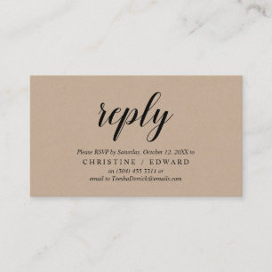 Carte D'accompagnement Rustique Kraft, Script noir, réponse RSVP