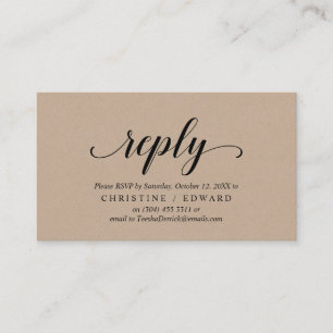 Carte D'accompagnement Rustique Kraft, Script noir, réponse RSVP