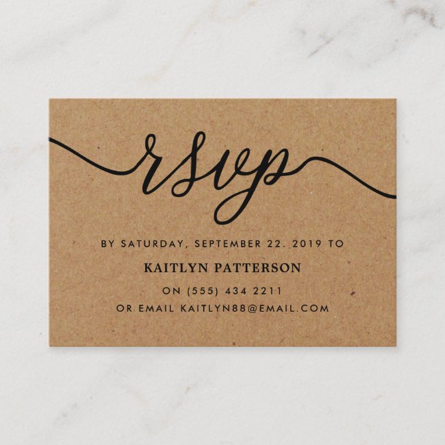 Carte D'accompagnement Rustique Kraft Script simple RSVP (Devant)