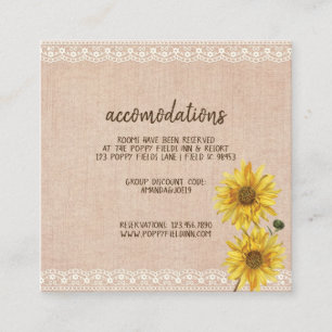 Carte D'accompagnement Rustique Lace & Burlap Sunflowers Mariage Hotel