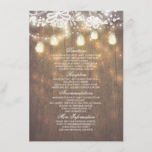 Carte D'accompagnement Rustique Mason Jars Lumières Dentelle Mariage Info
