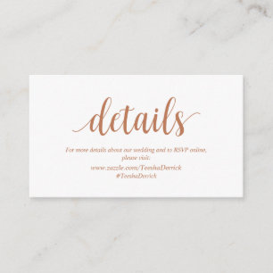 Carte D'accompagnement Rustique moderne, couleur cuivre, détails Mariages