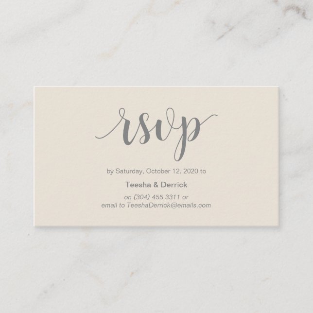 Carte D'accompagnement Rustique moderne, gris et crème, en ligne RSVP (Devant)