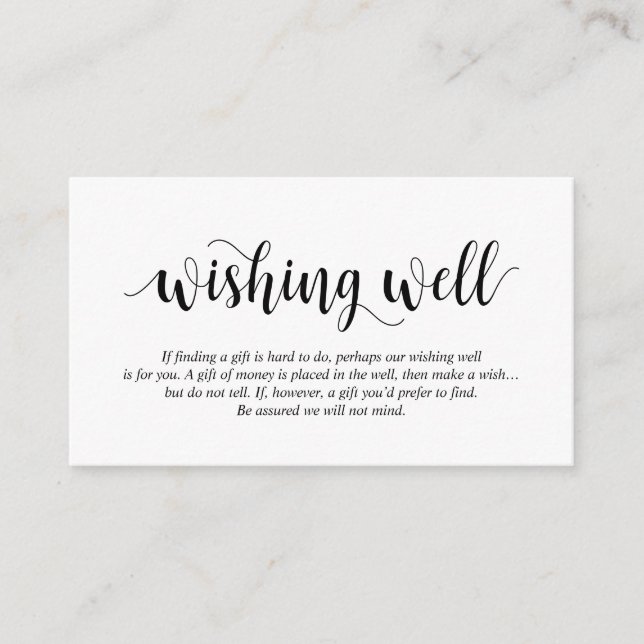 Carte D'accompagnement Rustique moderne, Script noir, Mariage Wishing wel (Devant)