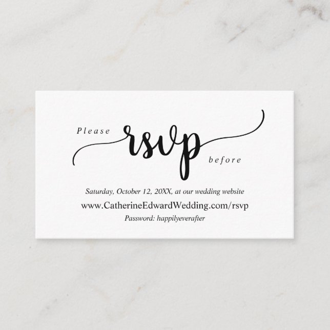 Carte D'accompagnement Rustique moderne, Script noir, site RSVP en ligne (Devant)