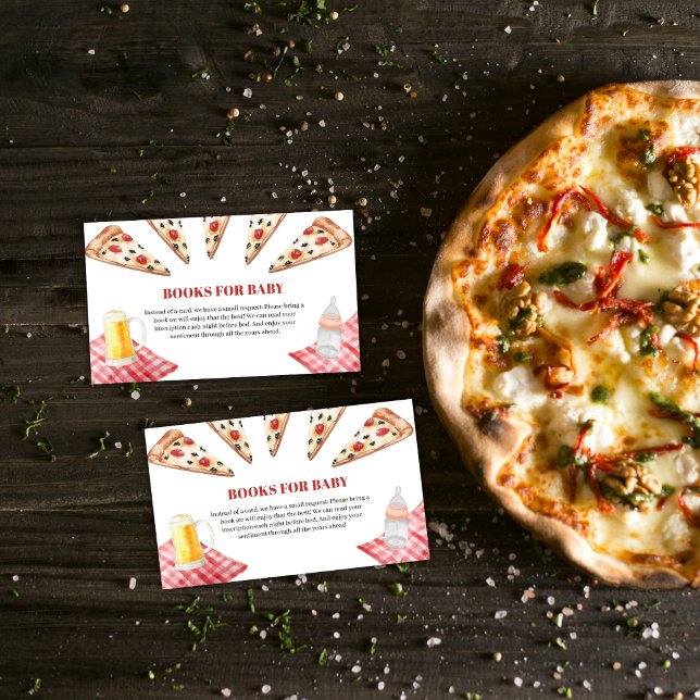 Carte D'accompagnement Rustique moderne Slice Pizza Bières Baby shower Li (Rustic Modern Sice Pizza Beers Books Baby Shower Enclosure Card)