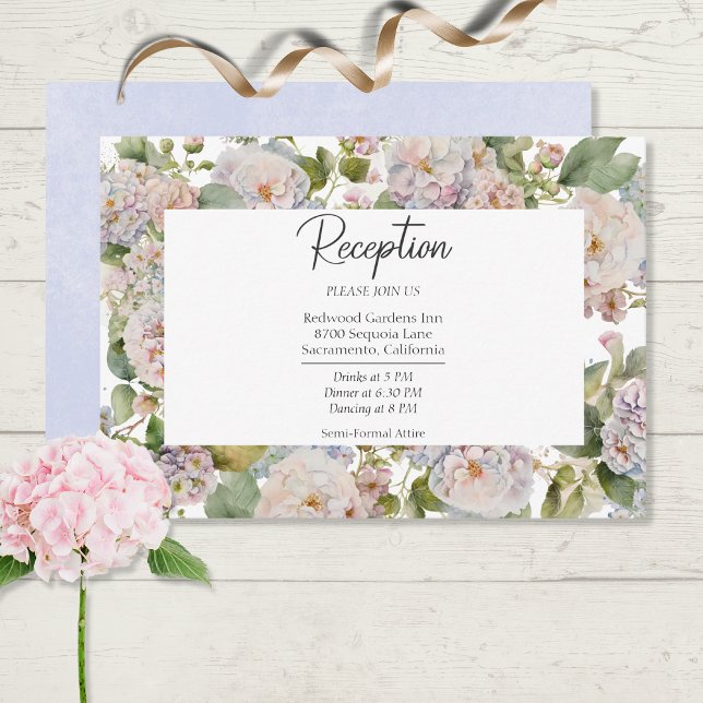 Carte D'accompagnement Rustique Pastel Hydrangea Floral Peri Réception (Créateur téléchargé)