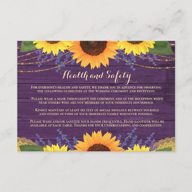 Carte D'accompagnement Rustique Purple Sunflowers Mariage Santé et sécuri (Devant)