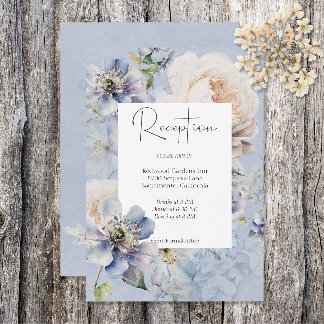 Carte D'accompagnement Rustique Romantique Dusty Bleu Blanc Floral Récept (Créateur téléchargé)