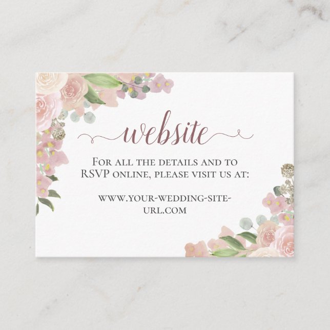 Carte D'accompagnement Rustique rose aquarelle Rose site Mariage (Devant)