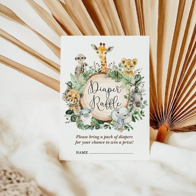 Carte D'accompagnement Rustique Safari Jungle Animaux Baby Diaper Raffle (Créateur téléchargé)