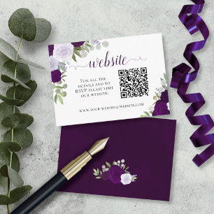 Carte D'accompagnement Rustique violet Rose site Mariage QR Code