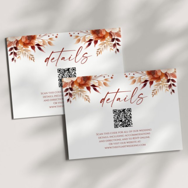 Carte D'accompagnement Rusty Burgundy Floral QR Code Détails du Mariage (Créateur téléchargé)